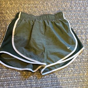 Nike Women's Olive Green Athletic Shorts with White Trim